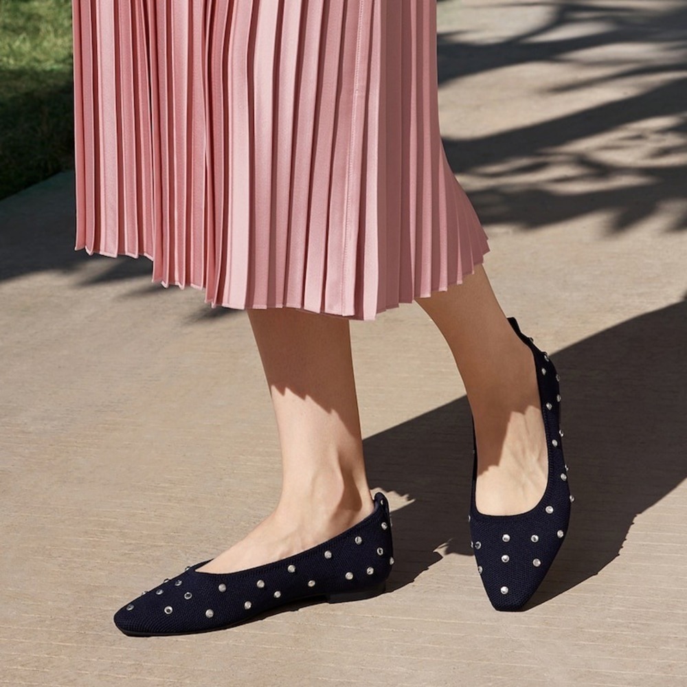 VIVAIA Kathleen Navy Rhinestone Pointed Toe Flats Women's US 9 / EU 40 NIB